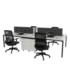 Akr Ofis  Corner Dörtlü Workstation Etajerli