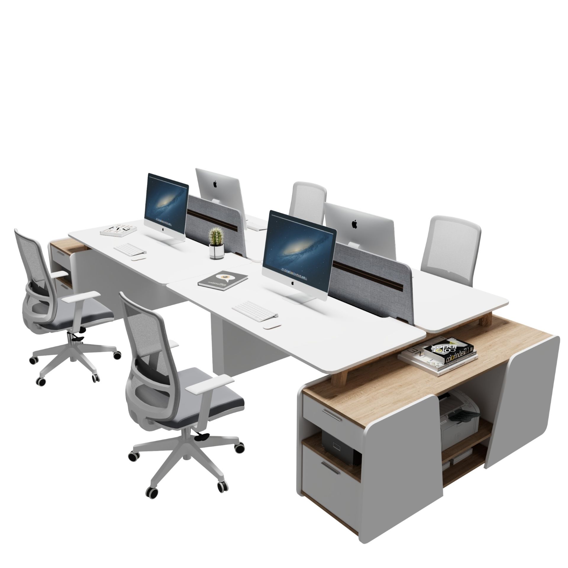 Akr Ofis Woody Dörtlü Etajerli Workstation